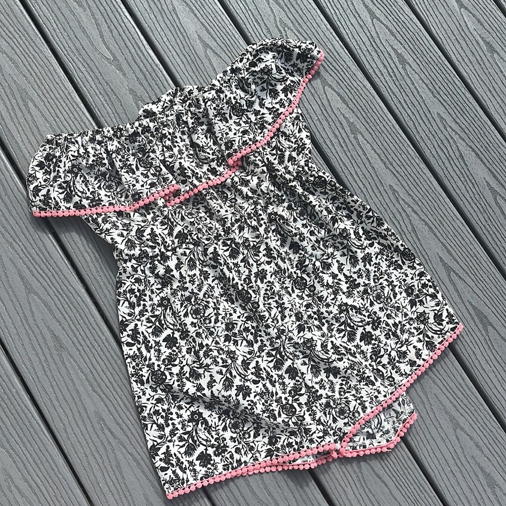 Strapless Black and White Floral Romper - Picture 6 of 7
